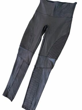 Spanx Faux Leather Moto Leggings Matte Metallic Black Large